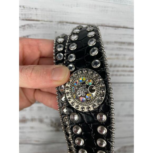 Blazing Roxx Black Studded Rhinestone Belt Cowgirl Western Medium Bling Leather - Picture 3 of 6